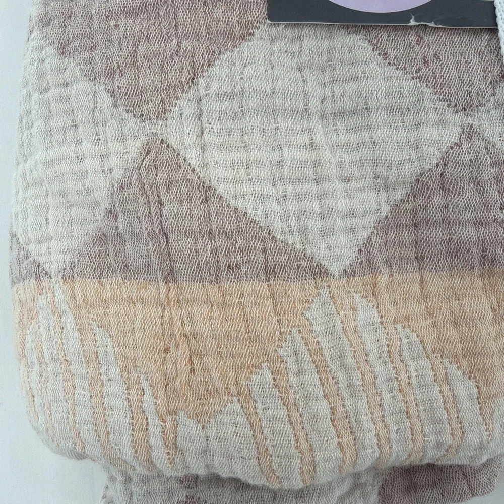 PiuBelle Queen Coverlet Diamond Peach Brown Gray Boho Earthy 100% Cotton